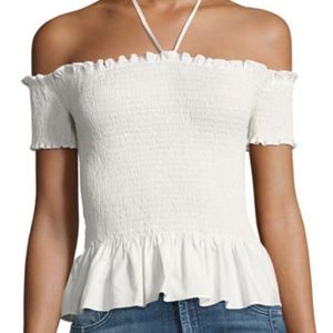 REBECCA TAYLOR Smocked off-the-Shoulder Pop Top, White